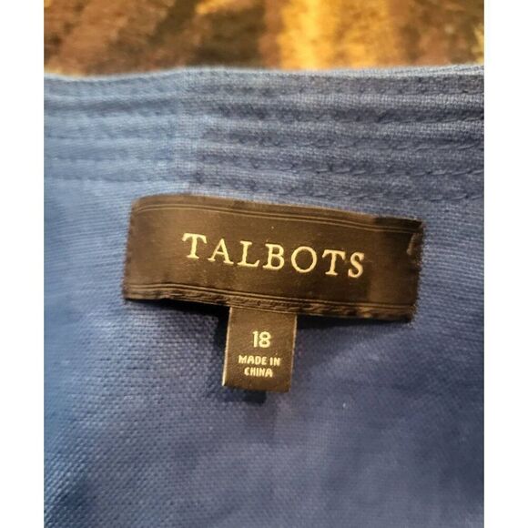 Talbots Jacket Women's 18 Cobalt Blue Linen Collarless Open Woven 3/4 Sleeve - Picture 4 of 5